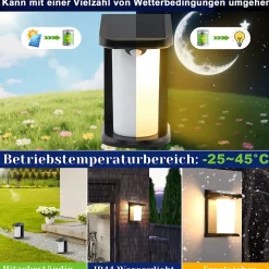 ZMH Luminaire Mural Solaire Extérieur Lumière Solaire De Jardin 3000k Blanc Chaud Lampe