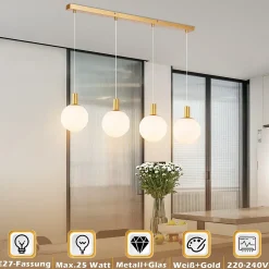 ZMH Lustre De Salle à Manger 3/4 Flammes E27 En Or Et Blanc - Élégance Pour Chambre D'hôtel