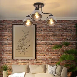 ZMH Plafonnier En Verre Noir : Lampe De Cuisine Vintage, Lampe De Plafond Industrielle à 3 Flammes