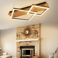 ZMH Plafonnier LED Bois Dimmable 55cm 36w Design Carré Géométrique Télécommande Pour Chambre.