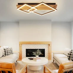 ZMH Plafonnier LED Bois Dimmable 55cm 36w Design Carré Géométrique Télécommande Pour Chambre.