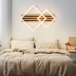 ZMH Plafonnier LED Bois Dimmable 55cm 36w Design Carré Géométrique Télécommande Pour Chambre.