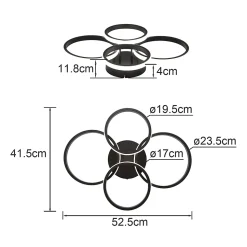 ZMH Plafonnier LED Design Moderne Noir 48w 55cm Dimmable Avec Télécommande Chambre Ou Cuisine.