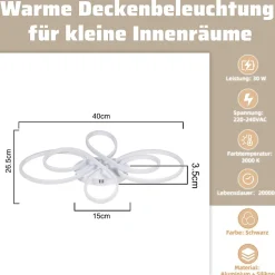 ZMH Plafonnier LED Design plafonnier salon Moderne 40 Cm Blanc 30w Lumière Chaude 3000k