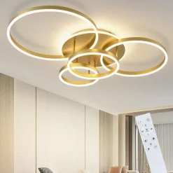 ZMH Plafonnier LED Dimmable 90w 98cm Avec Télécommande - Éclairage Vintage Doré Pour Chambre