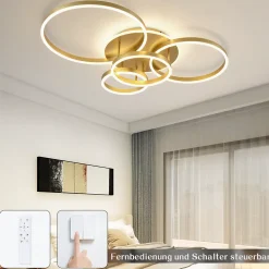 ZMH Plafonnier LED Dimmable 90w 98cm Avec Télécommande - Éclairage Vintage Doré Pour Chambre