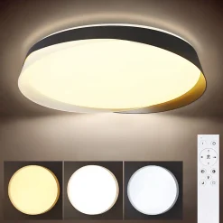 ZMH Plafonnier LED Intensité Variable Noir Avec Télécommande 41.5 Cm Moderne