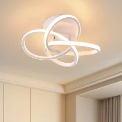 ZMH Plafonnier LED Moderne 28w 3000k Blanc Chaud, Design Fleur à 4 Pétales, Blanc Métallisé 32cm