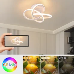 ZMH Plafonnier LED Moderne 28w 3000k Blanc Chaud, Design Fleur à 4 Pétales, Blanc Métallisé 32cm