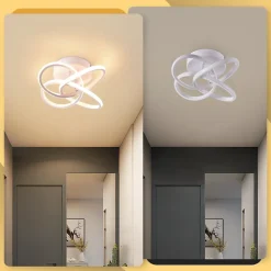 ZMH Plafonnier LED Moderne 28w 3000k Blanc Chaud, Design Fleur à 4 Pétales, Blanc Métallisé 32cm