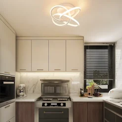 ZMH Plafonnier LED Moderne 28w 3000k Blanc Chaud, Design Fleur à 4 Pétales, Blanc Métallisé 32cm