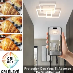 ZMH Plafonnier LED Moderne Blanc 3000-6500K pour Salon, Cuisine et Bureau