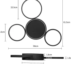 ZMH Plafonnier LED Noir Blanc Chaud 29w Moderne 4 Anneaux Design