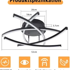 ZMH Plafonnier LED Noir 32W Moderne pour Salon et Bureau avec Bulbes Inclus