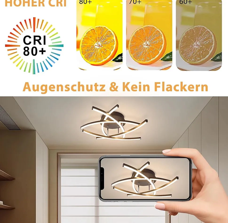 ZMH Plafonnier LED Noir 32W Moderne pour Salon et Bureau avec Bulbes Inclus