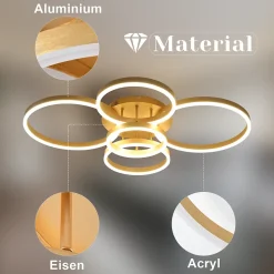 ZMH Plafonnier LED Plafonnier Salon 78w Avec Télécommande 5 Anneaux Lampe De Chambre Dorée