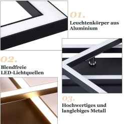 ZMH Plafonnier LED Salon Noir 2 Cadres 3000k Plafonnier Pour Couloir Cuisine