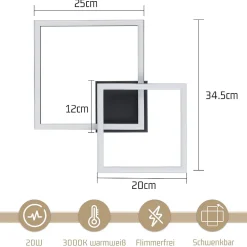 ZMH Plafonnier LED Salon - Carré Noir 20w Angulaire 3000k Plafonnier Couloir