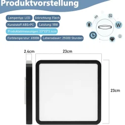 ZMH Plafonnier LED Salon 23cm Noir Plafonnier 6500k Angulaire Pour Cuisine Couloir