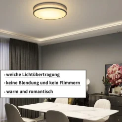 ZMH Plafonnier LED 12w 3000k Abat-jour Tissu Moderne Rond