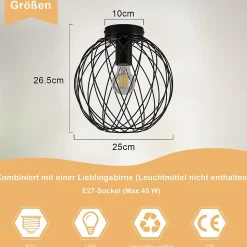 ZMH Plafonnier Noir Vintage Plafonnier Cafard Grille Pour Salon Couloir