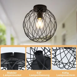 ZMH Plafonnier Noir Vintage Plafonnier Cafard Grille Pour Salon Couloir