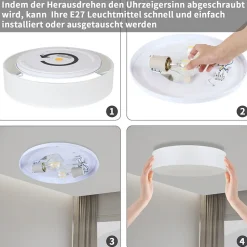 ZMH Plafonnier Rond Avec Abat-jour En Tissu 2-flamme E27