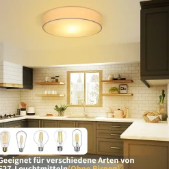 ZMH Plafonnier Rond Avec Abat-jour En Tissu 2-flamme E27