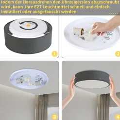 ZMH Plafonnier Rond en Tissu Noir 2-Flamme E27 - Élégance Moderne