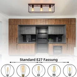 ZMH Plafonnier Rétro Noir Industriel 3 Flammes Pour Salon Salle à Manger