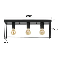 ZMH Plafonnier Rétro Noir Industriel 3 Flammes Pour Salon Salle à Manger