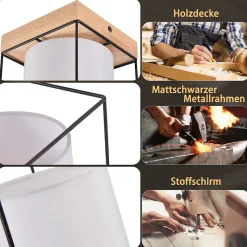 ZMH Plafonnier Salon 1 Flammes E14 Vintage Avec Abat-jour Tissu Industriel