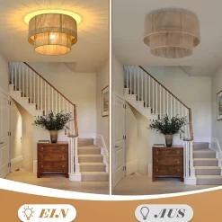 ZMH Plafonnier Salon Design Bohème Lampe De Cuisine E27 Vintage En Corde De Jute (sans Ampoule)