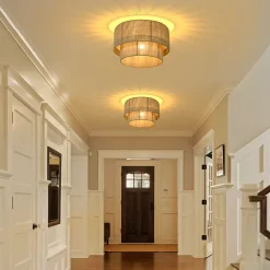 ZMH Plafonnier Salon Design Bohème Lampe De Cuisine E27 Vintage En Corde De Jute (sans Ampoule)