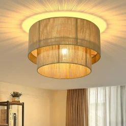 ZMH Plafonnier Salon Design Bohème Lampe De Cuisine E27 Vintage En Corde De Jute (sans Ampoule)