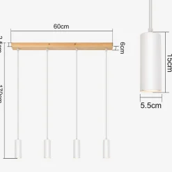 ZMH Suspension 4 Flamme Bois Gu10 Blanc Réglable Hauteur Moderne