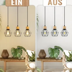 ZMH Suspension 3 Flamme Vintage Noir Métal E27 Sans Ampoule