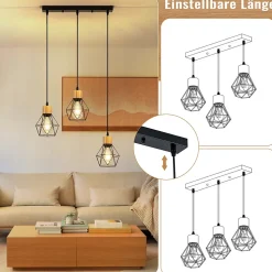 ZMH Suspension 3 Flamme Vintage Noir Métal E27 Sans Ampoule