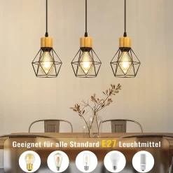 ZMH Suspension 3 Flamme Vintage Noir Métal E27 Sans Ampoule