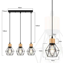 ZMH Suspension 3 Flamme Vintage Noir Métal E27 Sans Ampoule