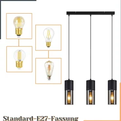ZMH Suspension 3 Flammes Noir E27 Douille Lustre Pour Cuisine Hall D'entrée