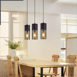 ZMH Suspension 3 Flammes Noir E27 Douille Lustre Pour Cuisine Hall D'entrée