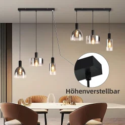 ZMH Suspension 3/4 Luminaires pour salle à manger suspension E27 gris fumée Moderne Suspendue Verre Hauteur réglable