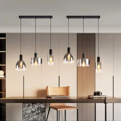 ZMH Suspension 3/4 Luminaires pour salle à manger suspension E27 gris fumée Moderne Suspendue Verre Hauteur réglable