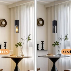 ZMH Suspension 1 Lumière Noir E27 Abat-jour En Verre Fumé Gris Industrielle Lampe à Suspendre