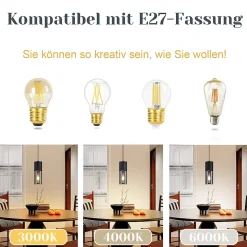 ZMH Suspension 1 Lumière Noir E27 Abat-jour En Verre Fumé Gris Industrielle Lampe à Suspendre