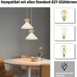 ZMH Suspension Blanc Salle à Manger E27 2X Lampe à Suspendre 25cm Couloir Rétro