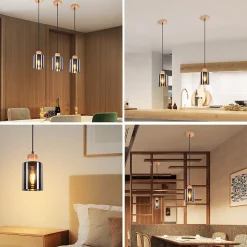 ZMH Suspension En Bois Pour Table à Manger Vintage 1 Lumière E27 Lampe De Salle à Manger Industrielle