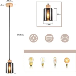 ZMH Suspension En Bois Pour Table à Manger Vintage 1 Lumière E27 Lampe De Salle à Manger Industrielle