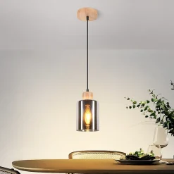 ZMH Suspension En Bois Pour Table à Manger Vintage 1 Lumière E27 Lampe De Salle à Manger Industrielle